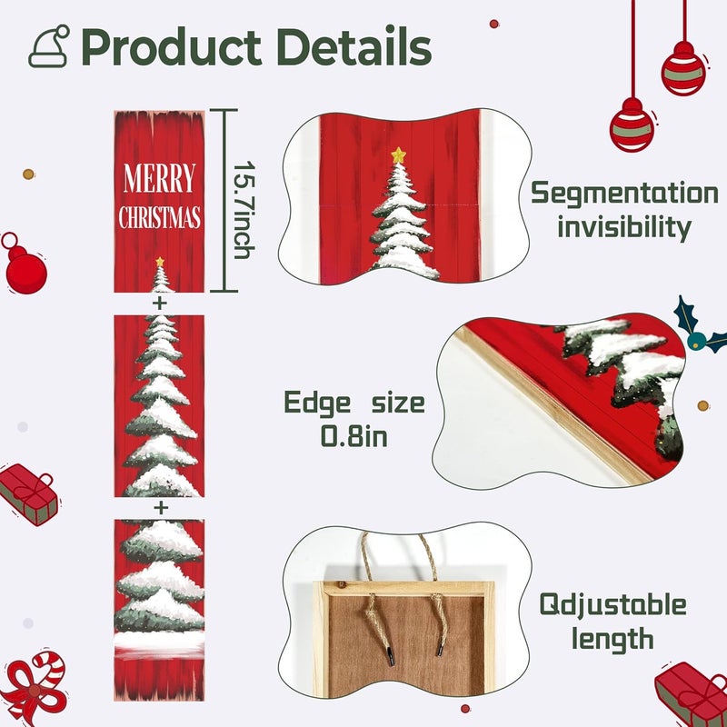 Seimip Christmas Porch Sign Christmas Tree Welcome Sign For Front Porch Xmas Snow Red wood grain Home Decor Indoor Outdoor Wooden Vertical Sign For Patio Front Door Porch Wall Yard - Image 4